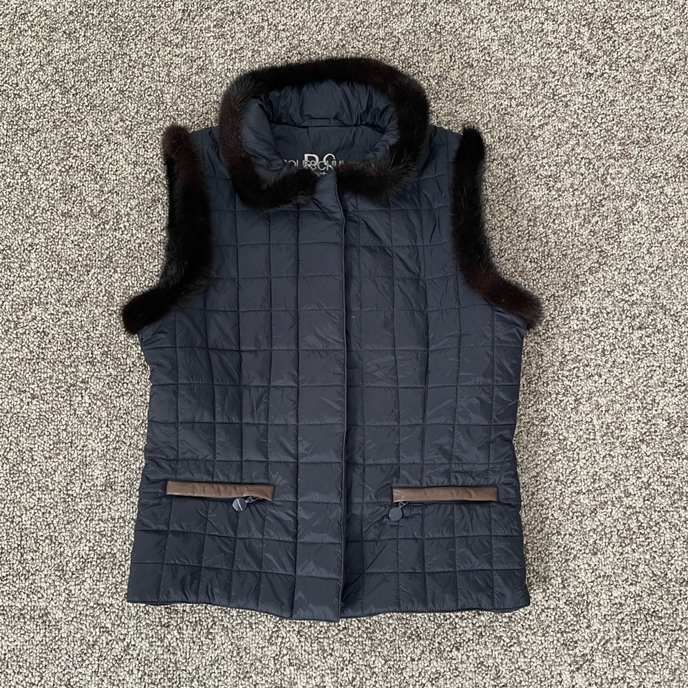 Rolf Schulte European Navy Mink Trimmed Vest 34 XS